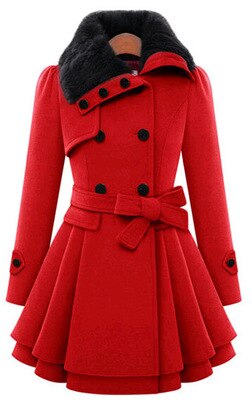 S-5XL Vrouwen Winter Slanke Lange Wol Sherpa Jas Double Breasted Gewatteerde Koreaanse Kasjmier Jas Engeland Stijl Plus Size Geul: 5XL / Rood