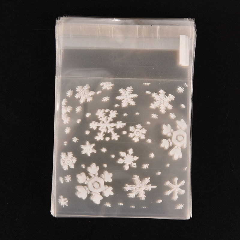 Sacs d'emballage pour de noël, Mini pochette transparente à récurer à plat pour noël, flocon de neige, bricolage, sachets de bonbons, sachet de biscuits en plastique, 100 pièces