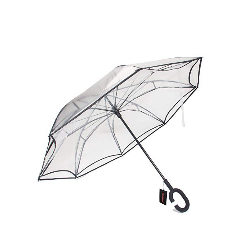Yesello pliant parapluie inversé Double couche inversé coupe-vent pluie voiture parapluies pour femmes Transparent inversé parapluie bleu: Transparent