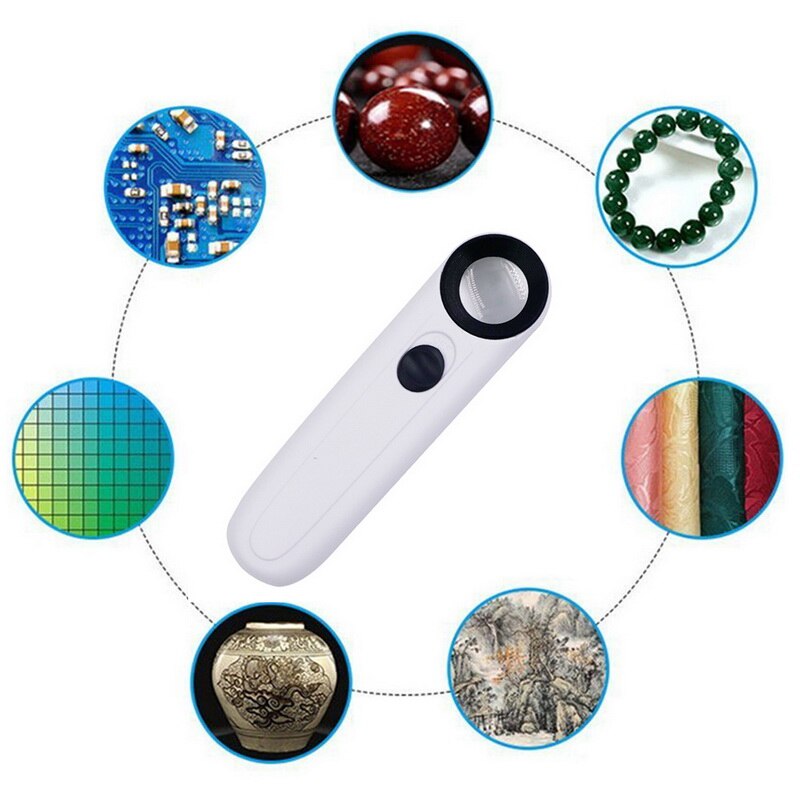 Handheld 40x Magnifier Magnifying Glass with 2 LED Light Handheld Magnifier Loupe Acrylic Lens Glass Loupe Loop