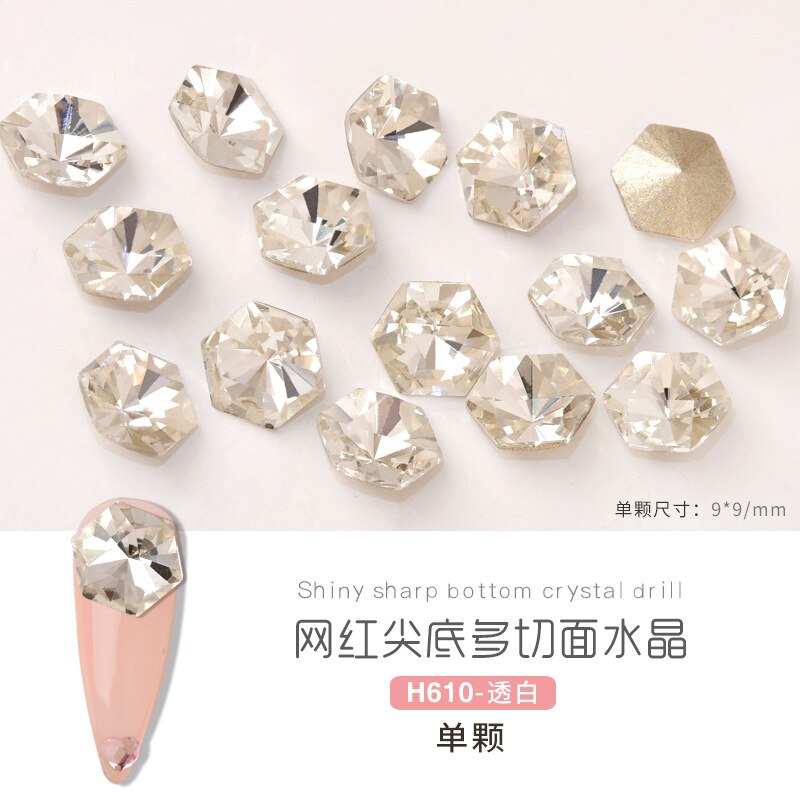 5pcs Crystal Ice Cube Diamond Symphony Shaped Sharp Bottom Crystal Diamond Mirror Kaleidoscope Nail Diamond Accessories: H610  5pcs