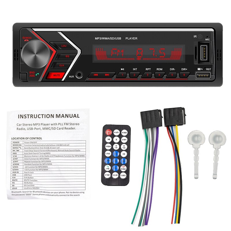 12V 1Din Radio Auto Bluetooth Autoradio Stereo Radio Fm Aux Ingang Ontvanger Tf Usb Auto Multimedia Speler