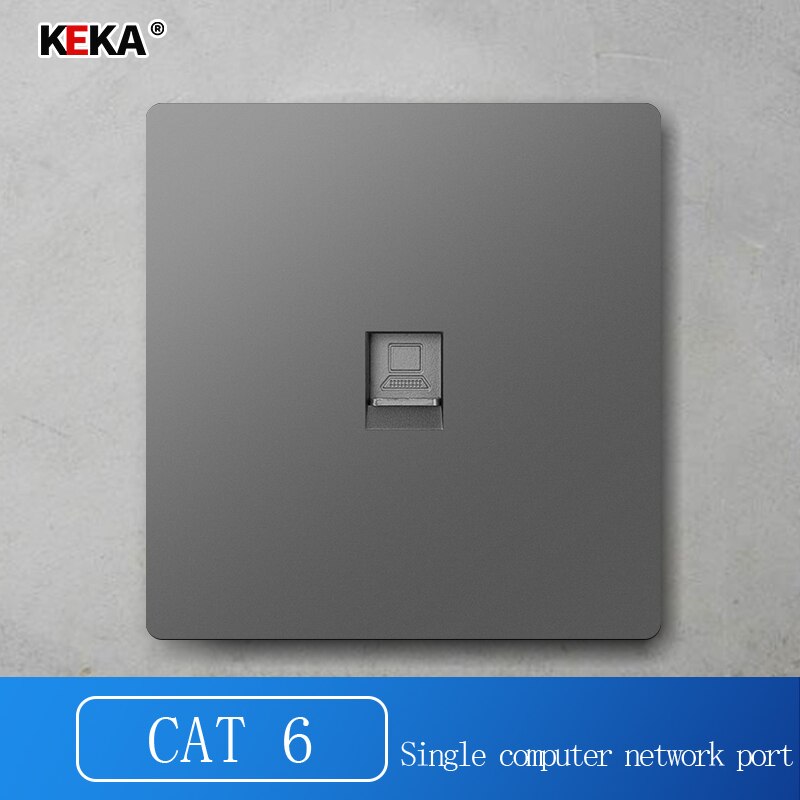 KEKA 86 Standard Computer Socket PC Panel CAT5 CAT6 Network Module RJ45 Cable Interface socket 2 Gang Internet Outlet: CAT6  SINGLE SILVER