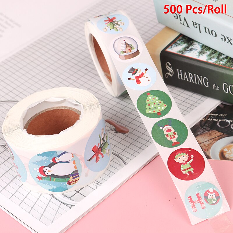 500Pcs Sticker/roll Merry Christmas Happy Holidays Stickers Cards Package Seal Labels