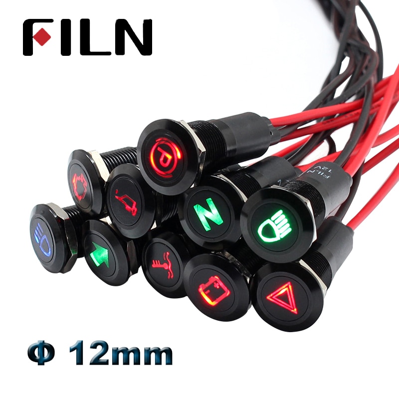 12mm dashboard warning symbol led indicator light pilot lamp 12v 24v led red green blue panel mounted pilot lamp