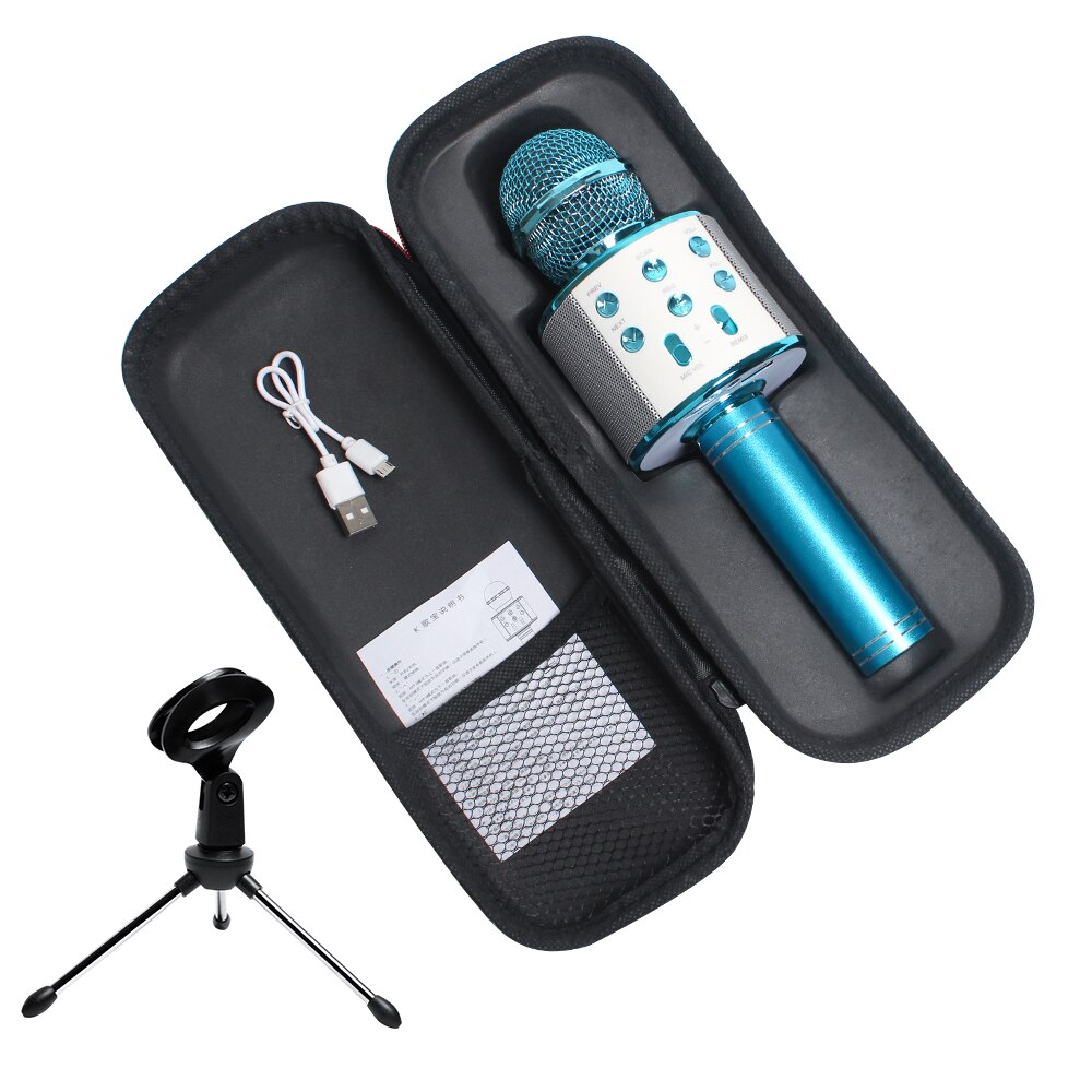 WS858 Microphone Bluetooth sans fil Mikrofon lecteur de musique micro avec trépied sac de rangement Bluetooth Microphone chantant karaoké: Blue