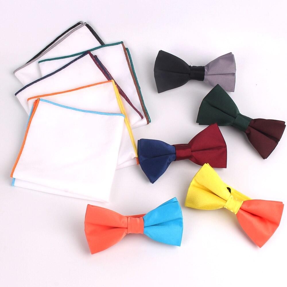 Solid Bowtie and Pocket Square Set Patchwork Bow Tie Suits Hanky Sets For Men Adult Ties Handkerchiefs Towels Scarves