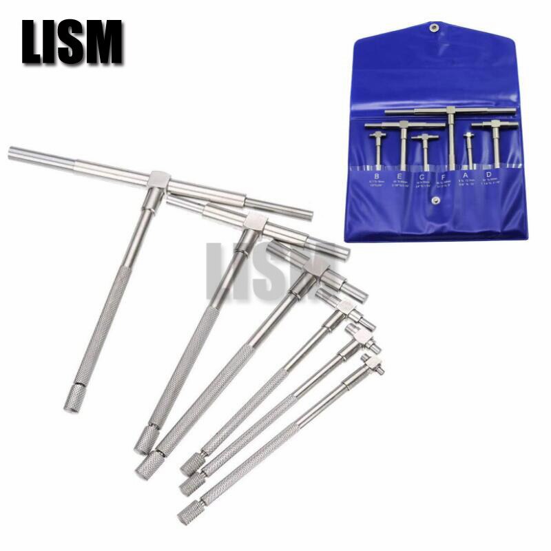6pcs/set Telescopic Gauge 8-150mm Adjustable Inner Diameter Gauge Carbon Steel Micrometer Measuring Tool
