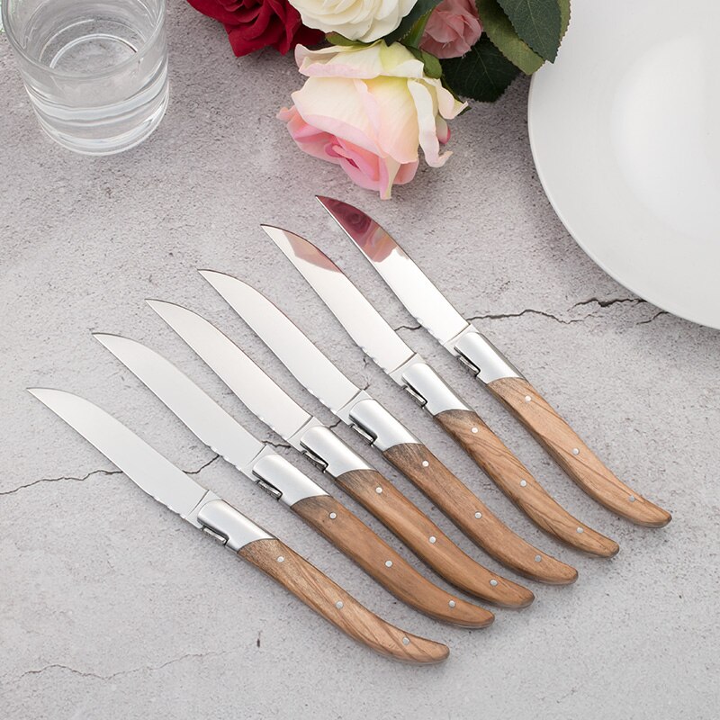 2/4/6/10Pcs Laguiole Steak Mes Diner Messen Olijf Houten Handvat Servies Roestvrij Tafel Messen 8.25 &#39;&#39;Japan Houten Servies