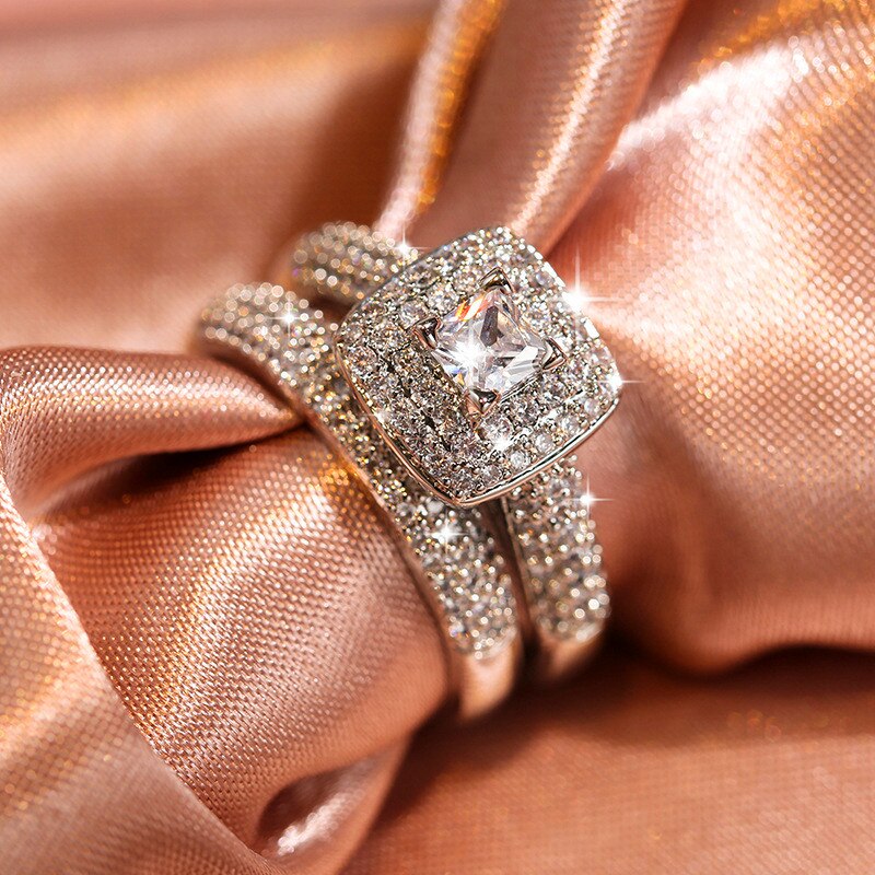 Luxe Vrouwelijke Witte Vierkante Crystal Ring Belo... – Grandado