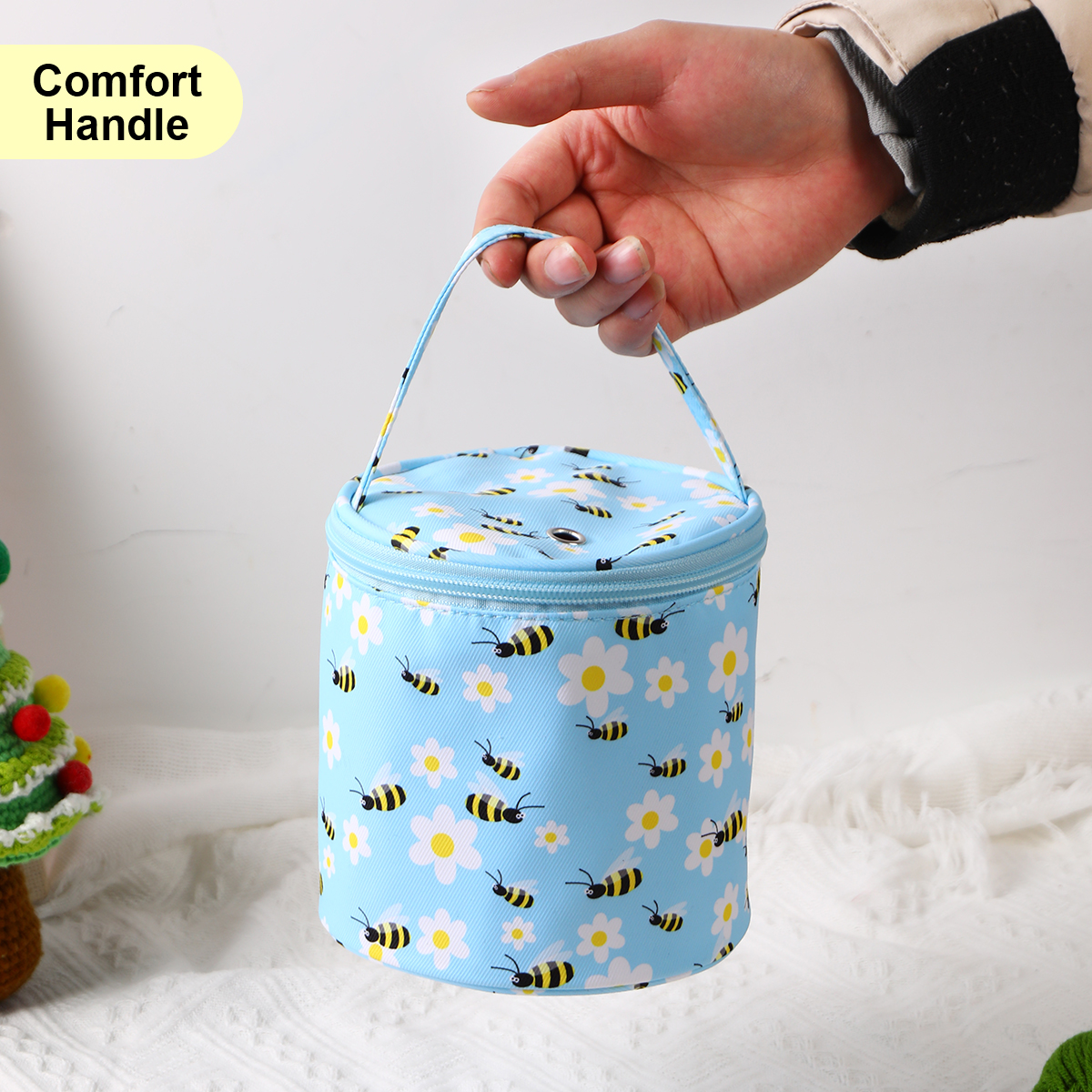 Bolsa de almacenamiento de hilo pequeña, bolso de mano vacío con flores para tejer, bolsa impermeable con ganchos de ganchillo para accesorios de costura, herramientas de