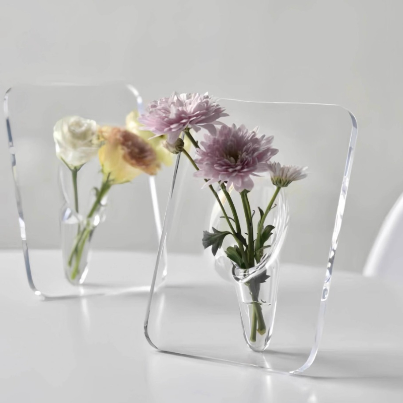Florero con marco de fotos acrílico, soporte transparente para flores para sala de estar, decoración de mesa, cultivo de agua para plantas, de decoración del hogar