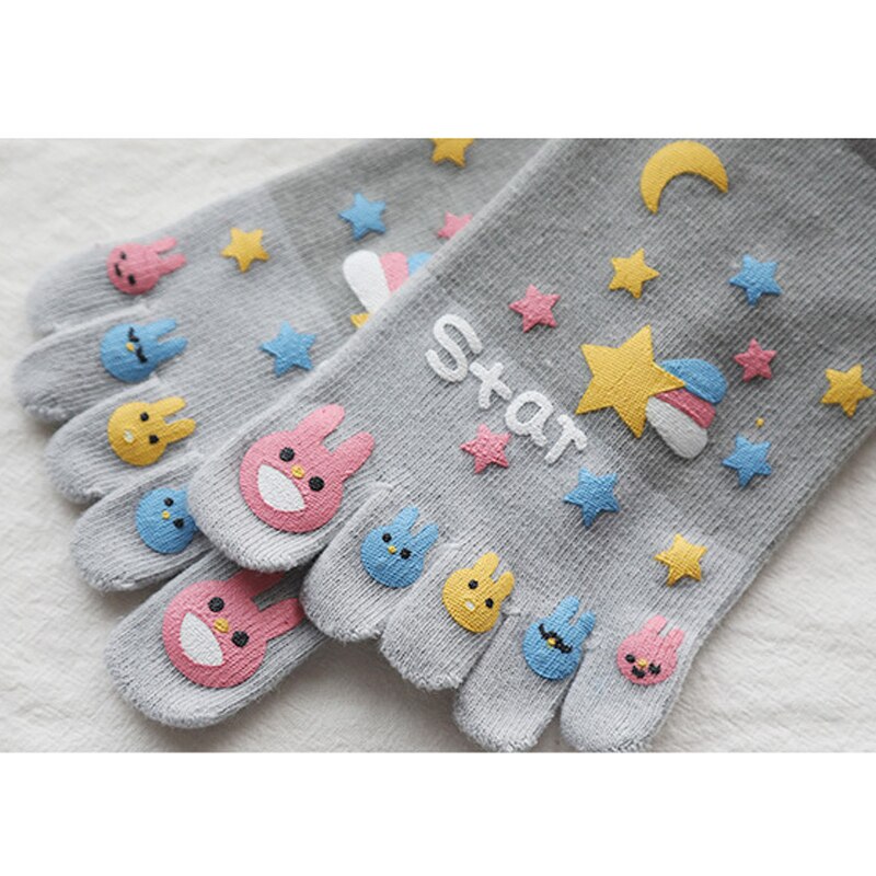 1 Paar Leuke Enkel Vijf Vinger Sokken Vrouw Katoenen Sterrenhemel Printing Mode Harajuku Meisje No Show Sokken Met Tenen