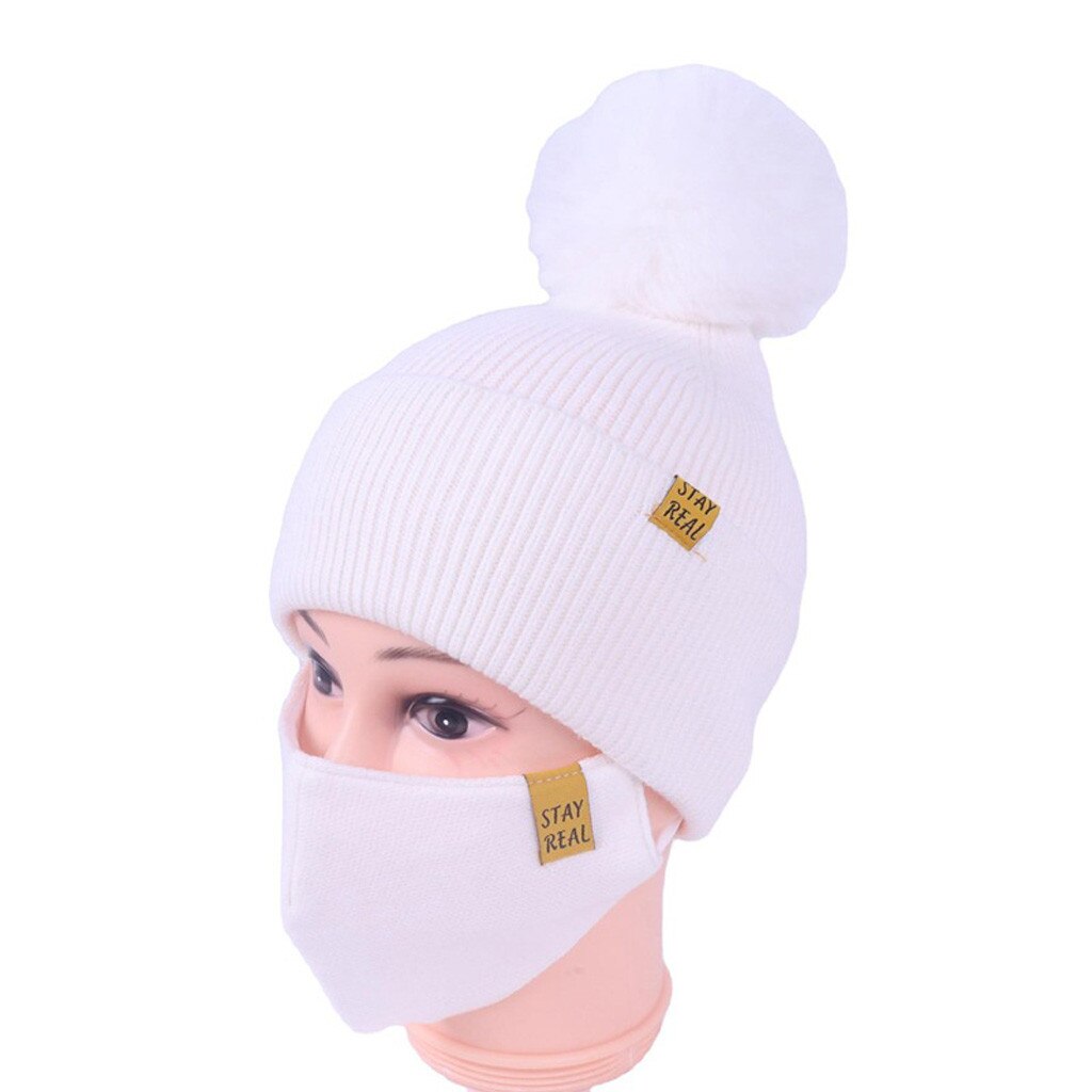 Kvinder vinterhatte hatte strikket faux pels beanies cap afslappede hætter til udendørs uld hemming hat med hår kugle femme: Hvid