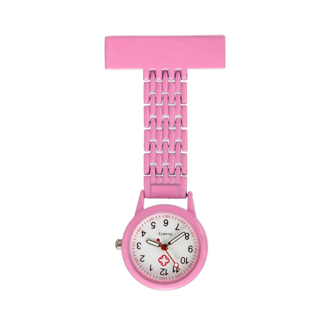 Shellhard legering rund skivestift på lomme broche fob analog quartz sygeplejerske ur guld ure mænd kvinde relogio de bolso: Lyserød