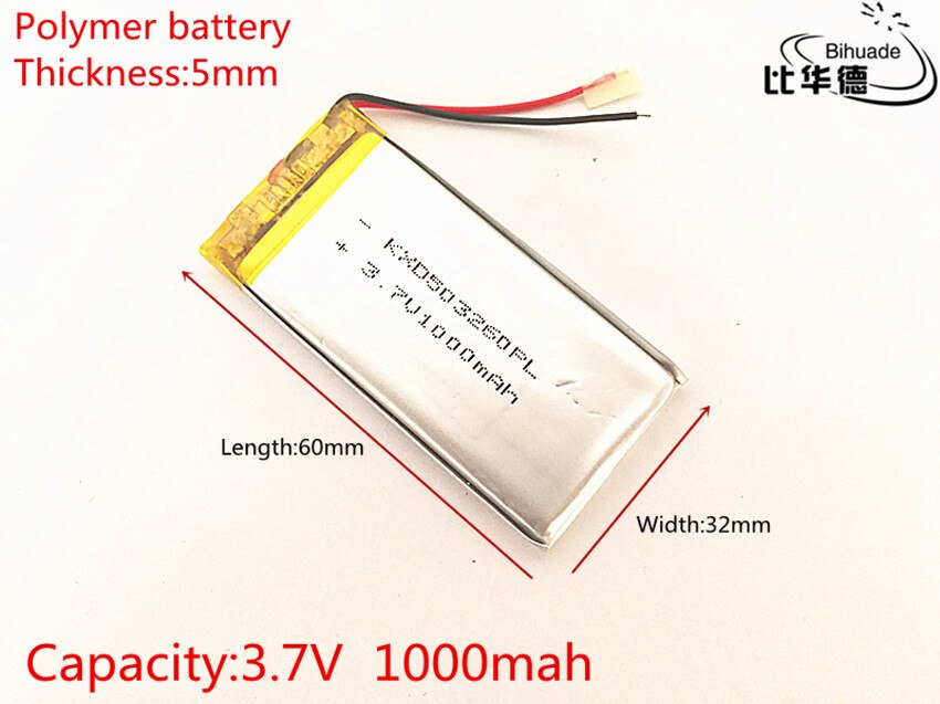 3.7V 1000mAh 503260 Lithium Polymer Li-Po li ion Rechargeable Battery cells For Mp3 MP4 MP5 GPS PSP mobile bluetooth