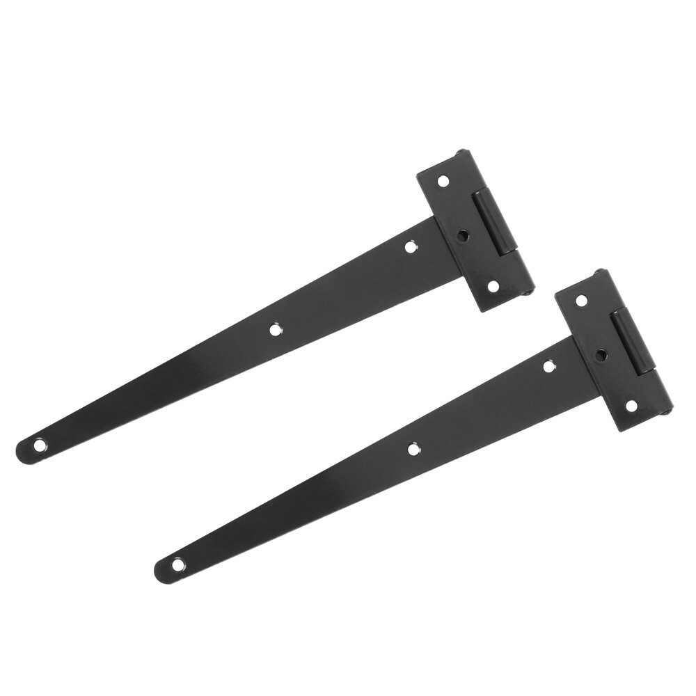 2PCS 10 Inches T Shape Rustproof Iron Light Duty Shed Hinge Gate Strap Hinge Door Gates Hinges (Black)