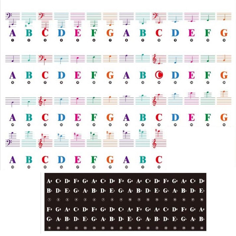 Pegatinas de Teclado de Piano para niños, pegatinas de Piano de letras extraíbles multicolor de 88/61/54/49/37 teclas, oferta: Default Title