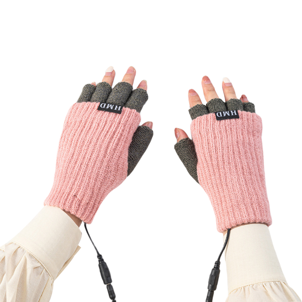 Fabric Fingerless Gloves Winter Men Women Electric Heating Hand Washable Office Mittens Hand Protector Dark Grey: 04