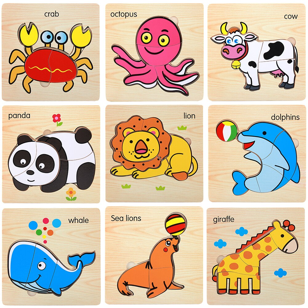 Holz 3D Tiger Fisch Marine Tier Puzzles Bord Pädagogisches Kinder Spielzeug entwickeln kinder der anerkennung farben und form