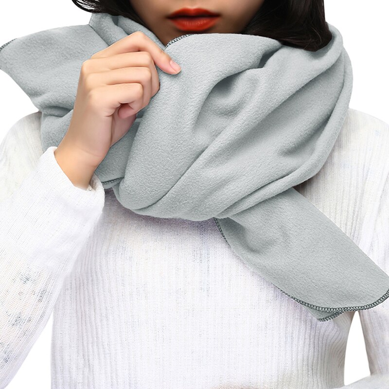 Vinter tyk varm stort tørklæde sjal kvinder indpakker vintage polar fleece vindtæt ensfarvet vilde sjal tørklæder 176cm: Grå
