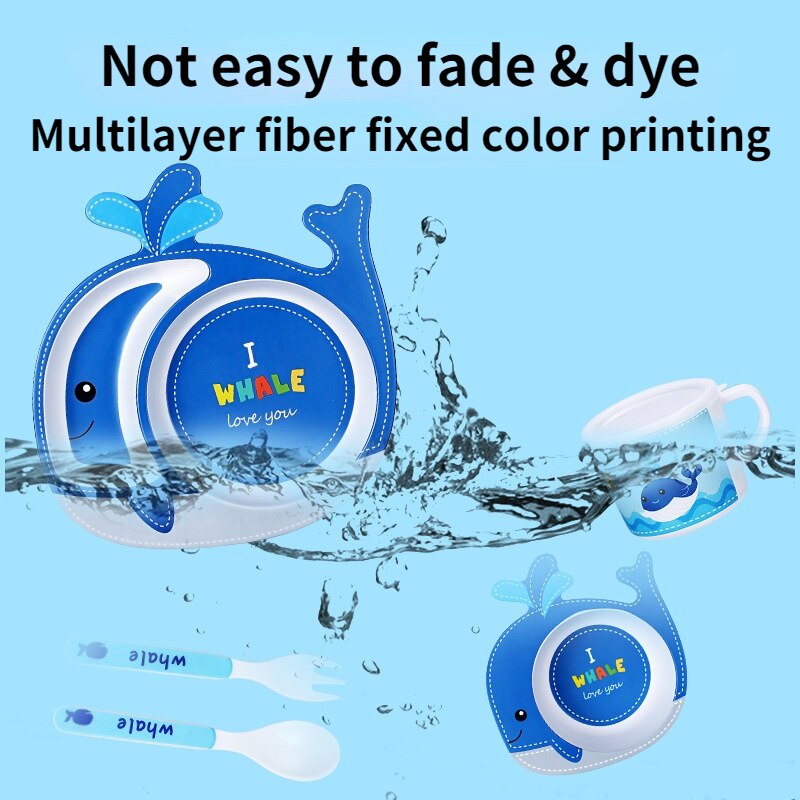 5 Pcs Dinnerware Set Bamboo Fun Flatware Set Cutlery Reusable Flatware with Plate Bowl Cup Spoon Fork Set KidsTableware Box