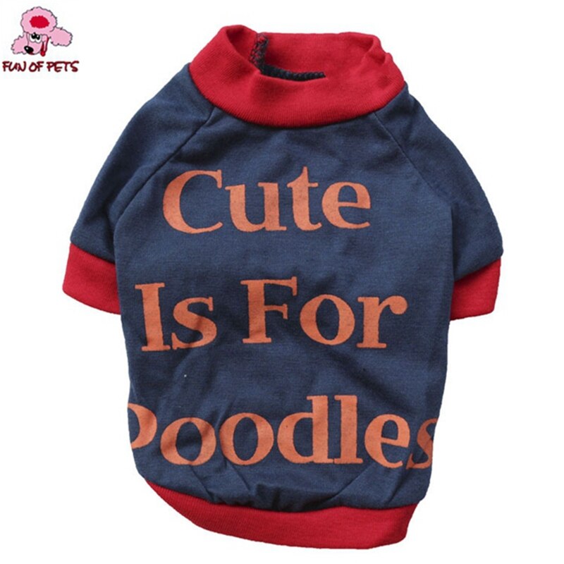 Spring and Autumn Stylish Orange Red "Cute Is For Poodles" Pattern T-Shirt for Pets Dogs Dog Clothes