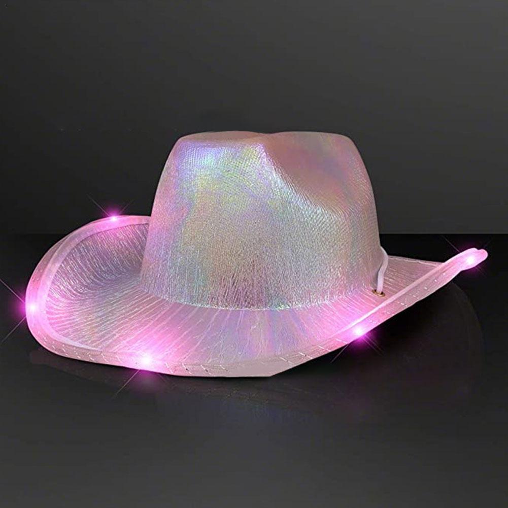Roze Cowgirl Hoed Met Verlichting Kostuum Voor Vrouwen Western Cowboy Hoeden Voor Party Vrouwen Kleurrijke Persoonlijkheid Cowboy Caps