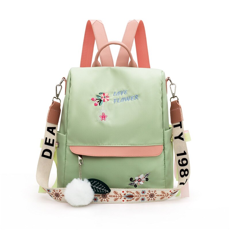 backpack candy color lady Oxford multi-function backpack casual anti-theft backpack teen girl bag: Green2