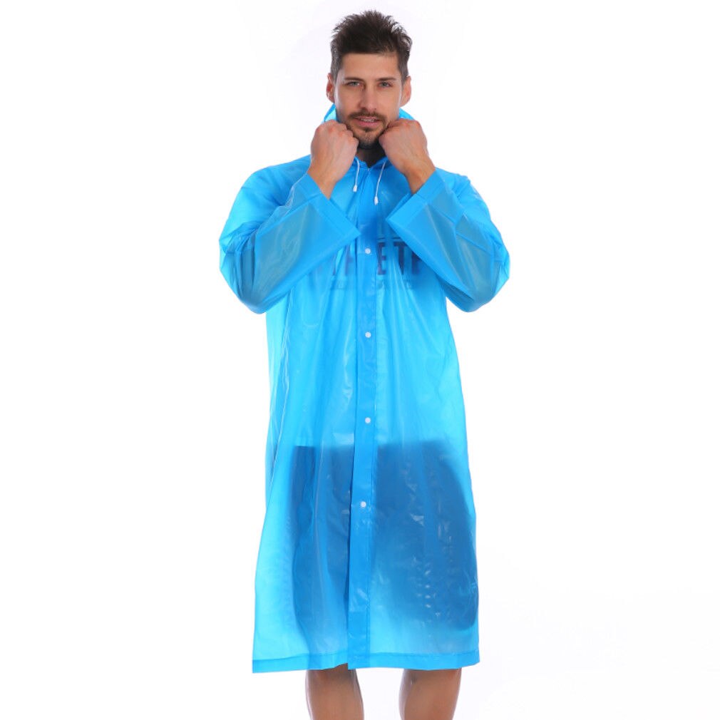 Kvinder mænd eva gennemsigtig regnfrakke bærbar udendørs rejse regntøj vandtæt camping hætteklædte ponchoer plast regntæppe: Blå