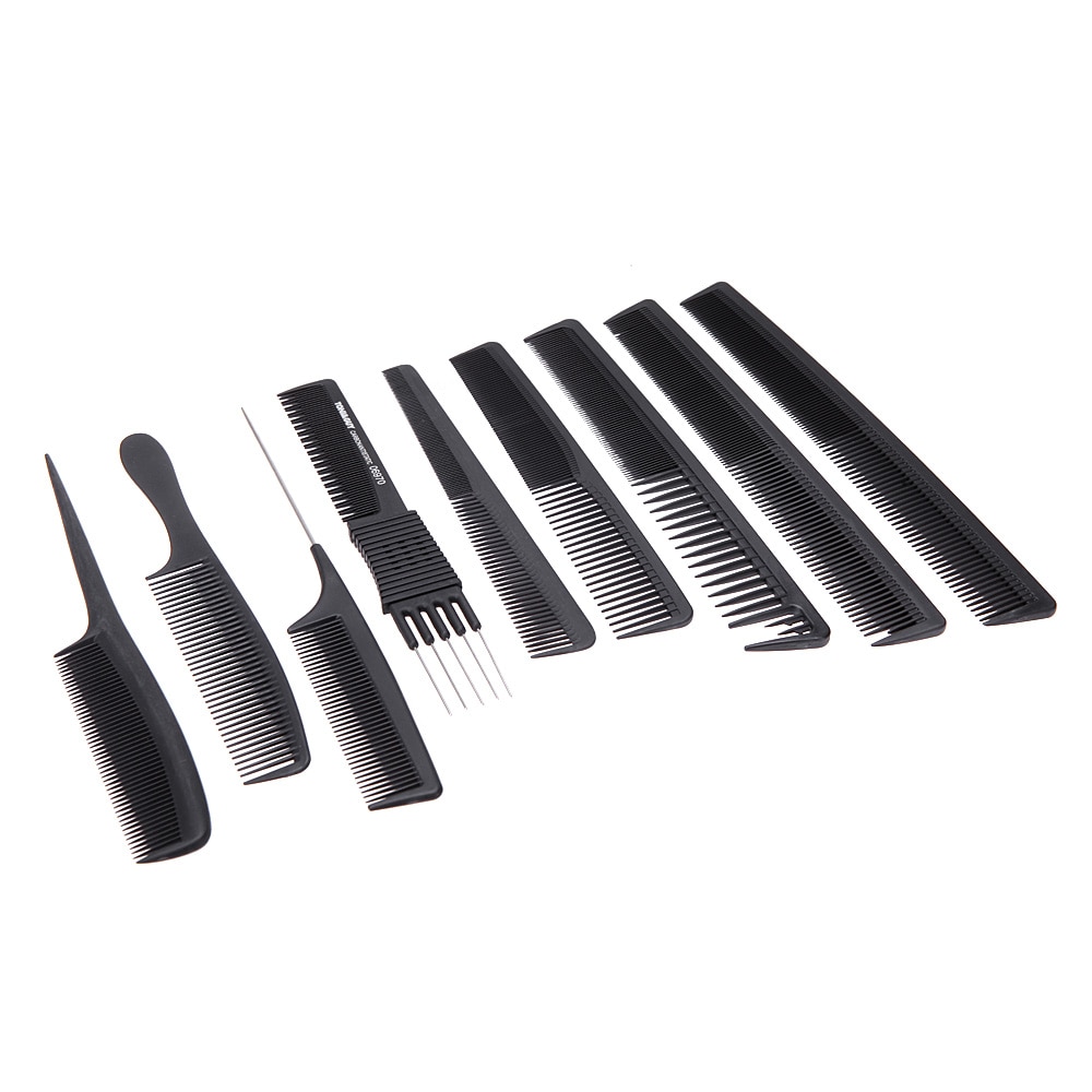 9Pcs Pro Salon Haar Kam Set Professionele Kappers Snijden Kammen Hair Brush Set Met Pouch Holder Case Black Make-Up kit