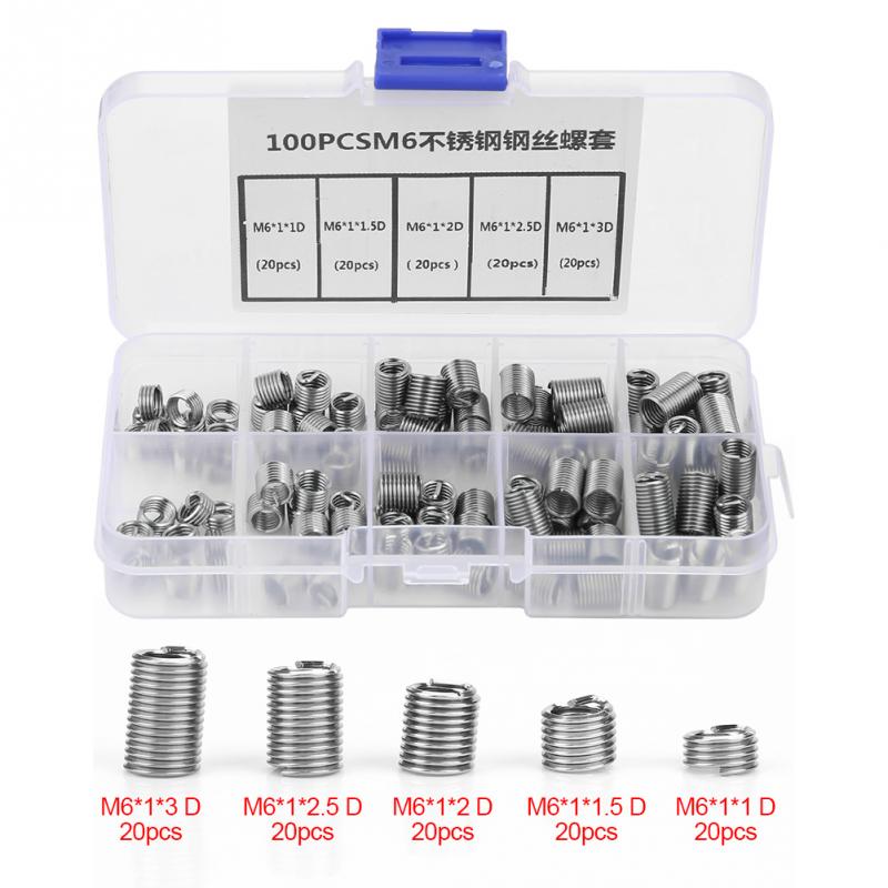 100Pcs/Set M6 Stainless Steel Screw Thread Insert Coiled Wire Helical Threaded Inserts Set helicoil thread repair kit