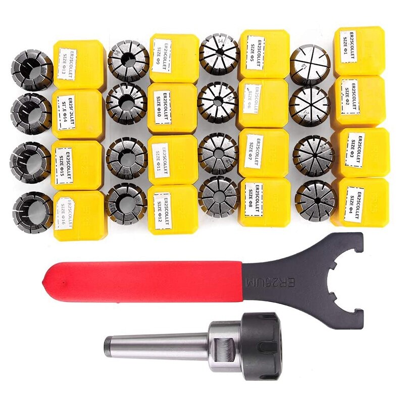 ER25 Collet Set Chuck with MT2 ER25 M10 Motor Extension Rod, CNC Engraving Machine or Milling Lathe Tool