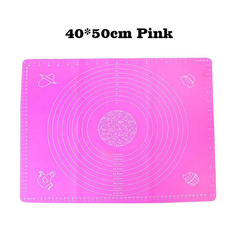 60*60cm Grote Maat Siliconen Bakken Mat 30cm Kneden Deeg Mat met Schaal Non Stick Rollende Gebak mat voor Bakken Keuken Tool: 40x50cm Pink