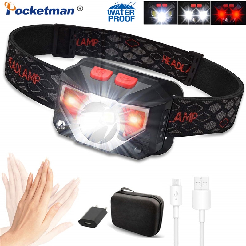 Meest Krachtige Led Koplamp T6 + Cob Led Oplaadbare Body Motion Sensor Zaklamp Head Light Fakkel Lamp Met Usb Camping vis