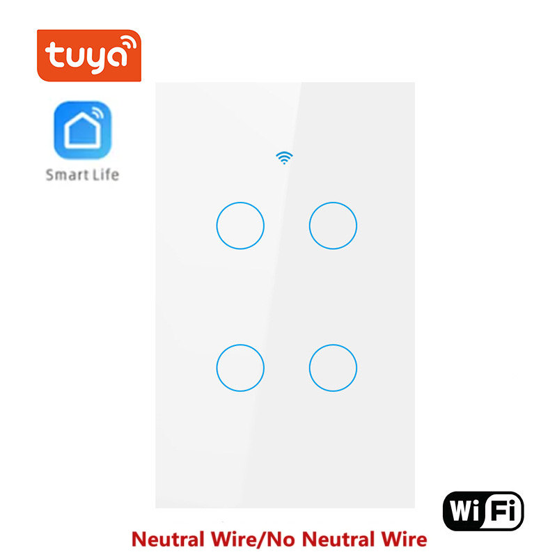 Inteligentne przełączniki Tuya Przewód neutralny USA / Nie wymaga przewodu neutralnego Światło WiFi Przełącznik dotykowy 1/2/3/4 Gang Via Alexa Google Home Alice: Bundle4
