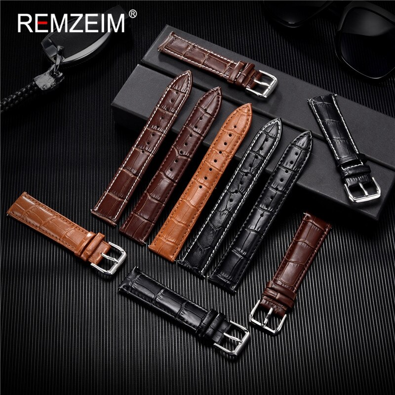 Bracelet de montre en cuir de calfeud, 16mm 18mm 20mm 22mm 24mm, accessoires pour montre, boucle solide, noir brun