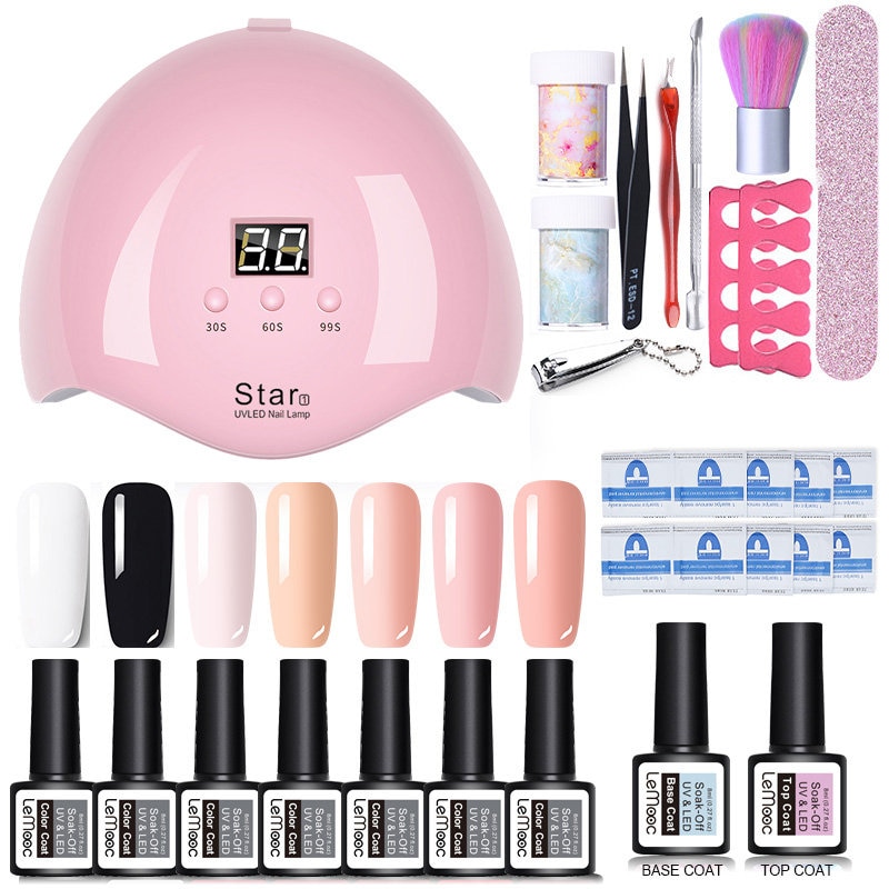 Neglesæt uv led lampe tørretumbler negle gel lak kit farverigt soak off uv gel værktøj sæt negle stickers til nail art gør det selv værktøjer