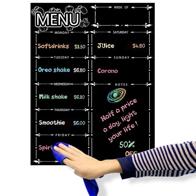 Magnetisk køleskab tavle, ugemenu, måltidsplanlægger, indkøbsliste til købmandsvarer, bord, til køleskab med 8 farvemarkører