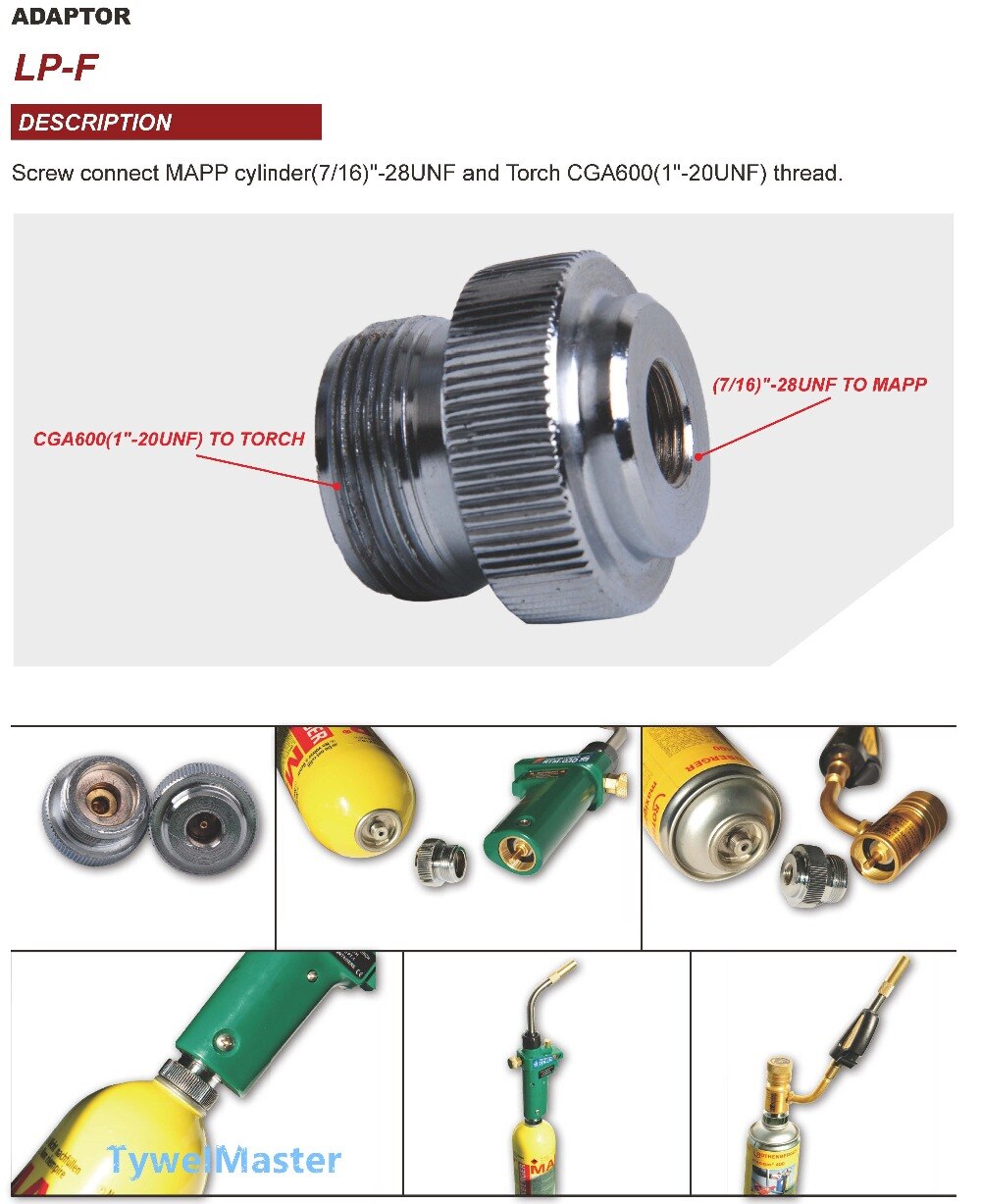 Mapp Torch Adapter CGA600 Tot 7/16 "-28UNF Voor Mapp Braze Lastoorts Om Adapter Meest De Mapp Gas catridge Cilinder