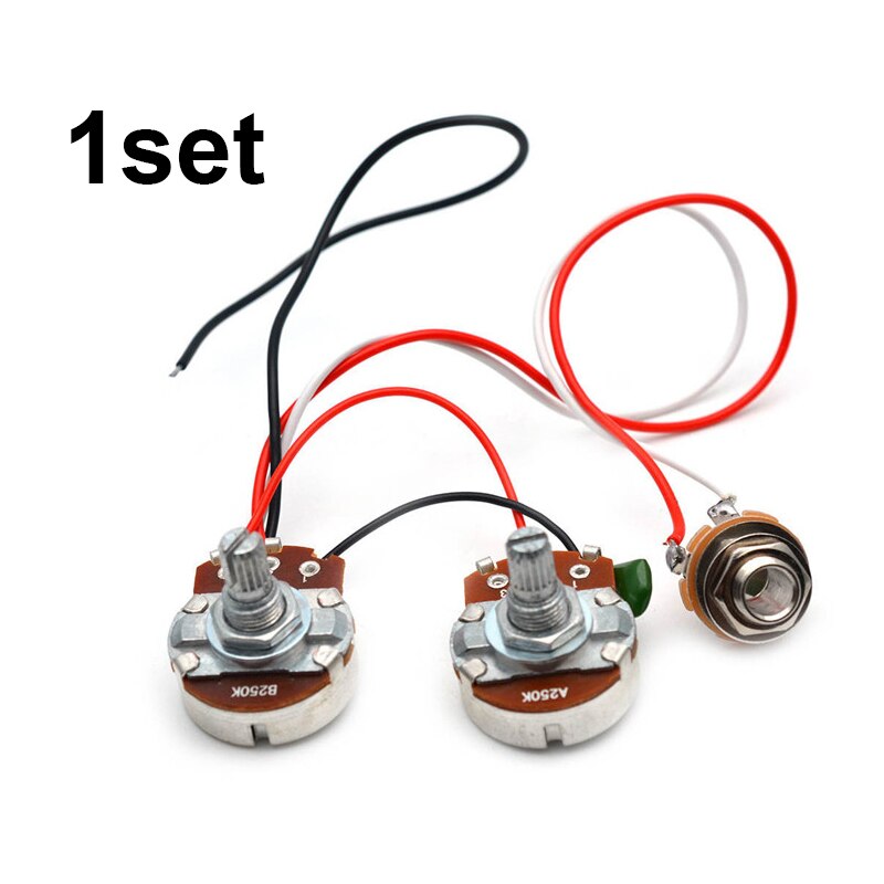 PB Bass Wiring Harness Prewired Kit for Precision Bass Guitar 250K Big Pots 1 Volume 1 Tone Jack: Default Title