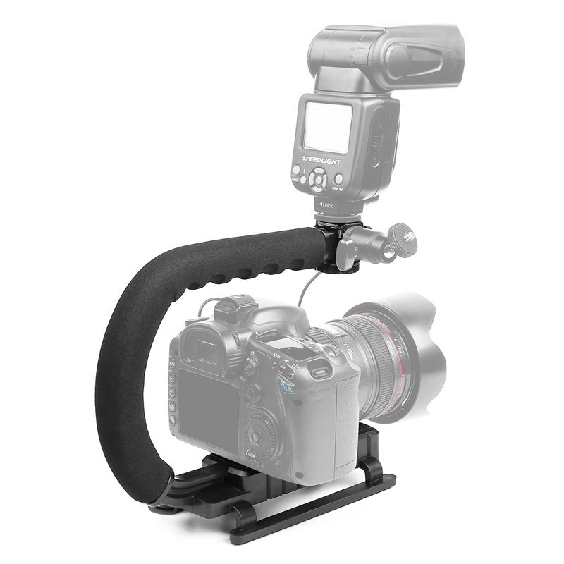 Camera Handle Grip Stabilizer - Single Handheld Mount Adapter - 3 Hot Shoe Mounts - for DSLR SLR