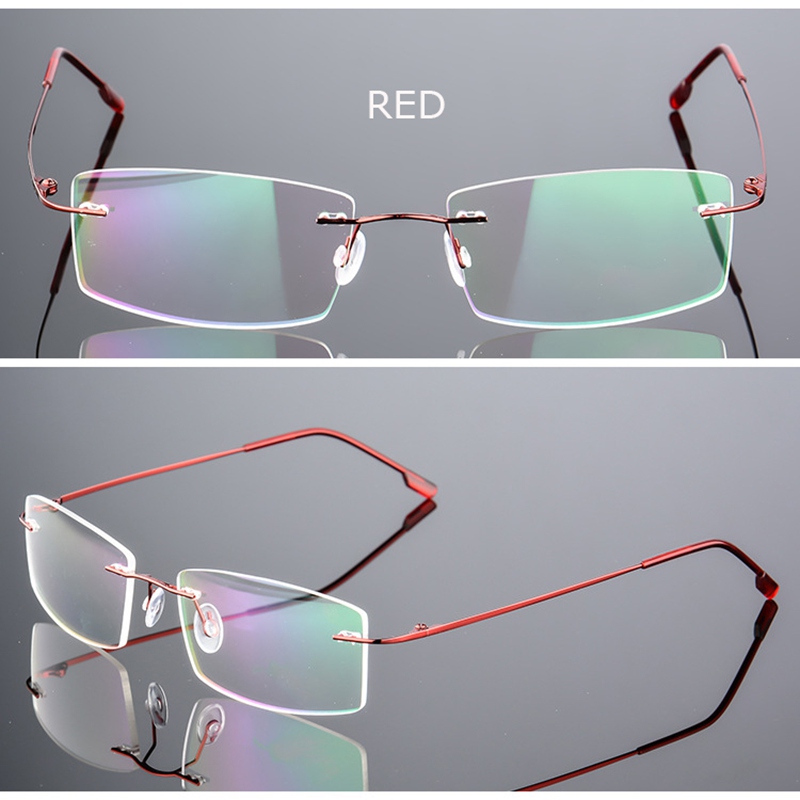 Spectacle Frame Eyeglasses Men Women Rimless Computer Optical Female Male Transparent Clear Lens Glasses Frame QF246: QF246 Red