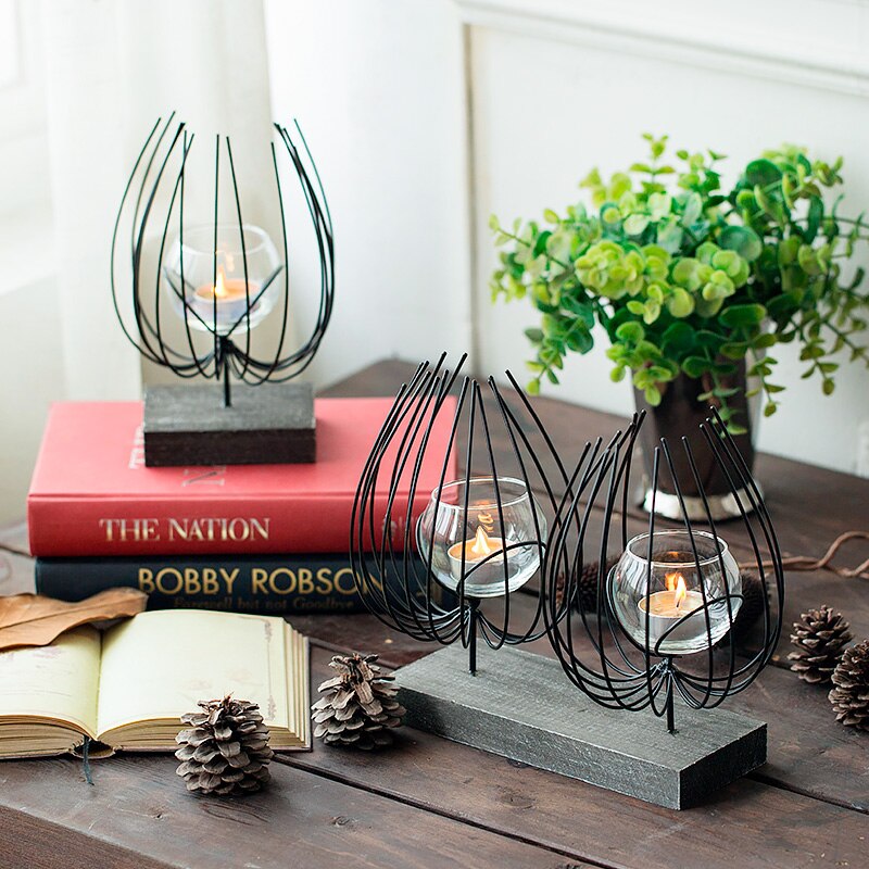 Portavelas de Metal geométrico negro moderno mesa de comedor romántica boda candelabro decoración Hogar Decoración MM50ZT