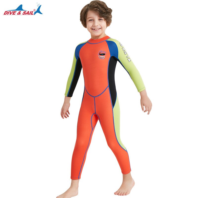 2.5MM Neoprene Kids Diving Suit Warm One-Piece Long Sleeve Wetsuit Boys UV Protection Swimwear Snorkeling Surfing Scuba Wet Suit