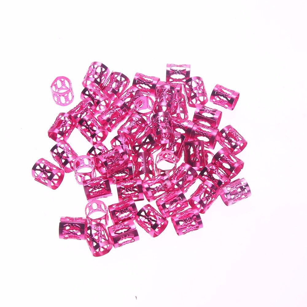 50pcs 8mm Dreadlock Beads for Braids Hair Beads for Dreadlocks Adjustable Hair Braid Cuff Clips Hair Metal Tube Ring Accessory: rose pink