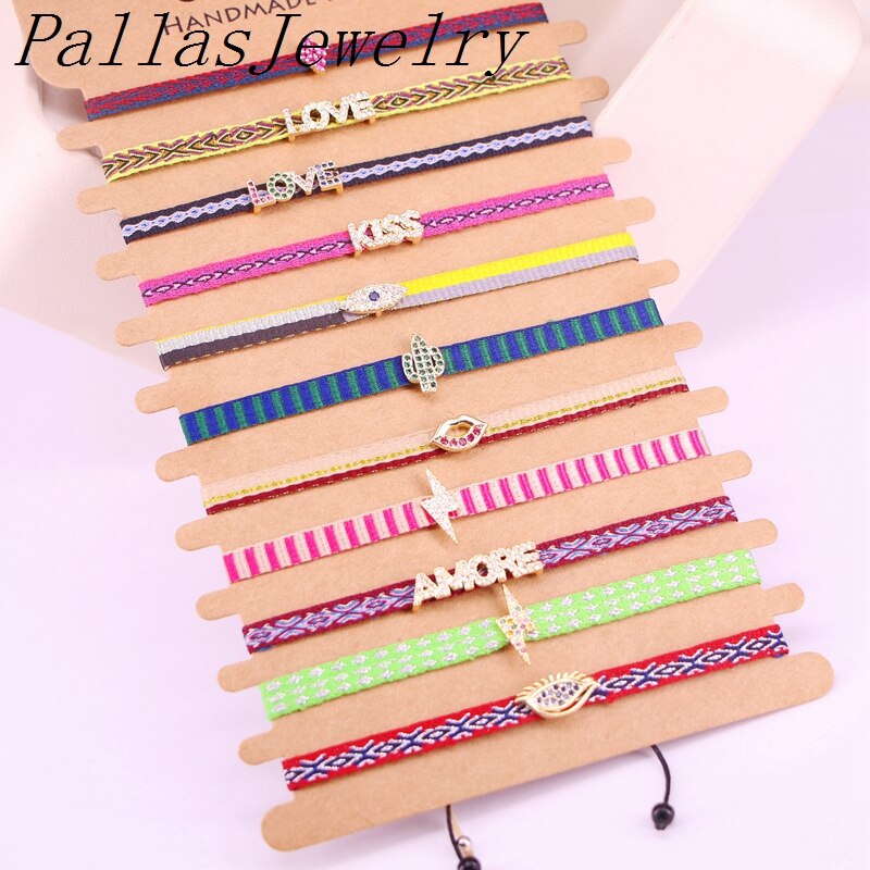 10 pièces tressé Cz Bracelets motif Bracelet pour femmes Pulseras Mujer bohème réglable tissé à la main corde Boho bijoux