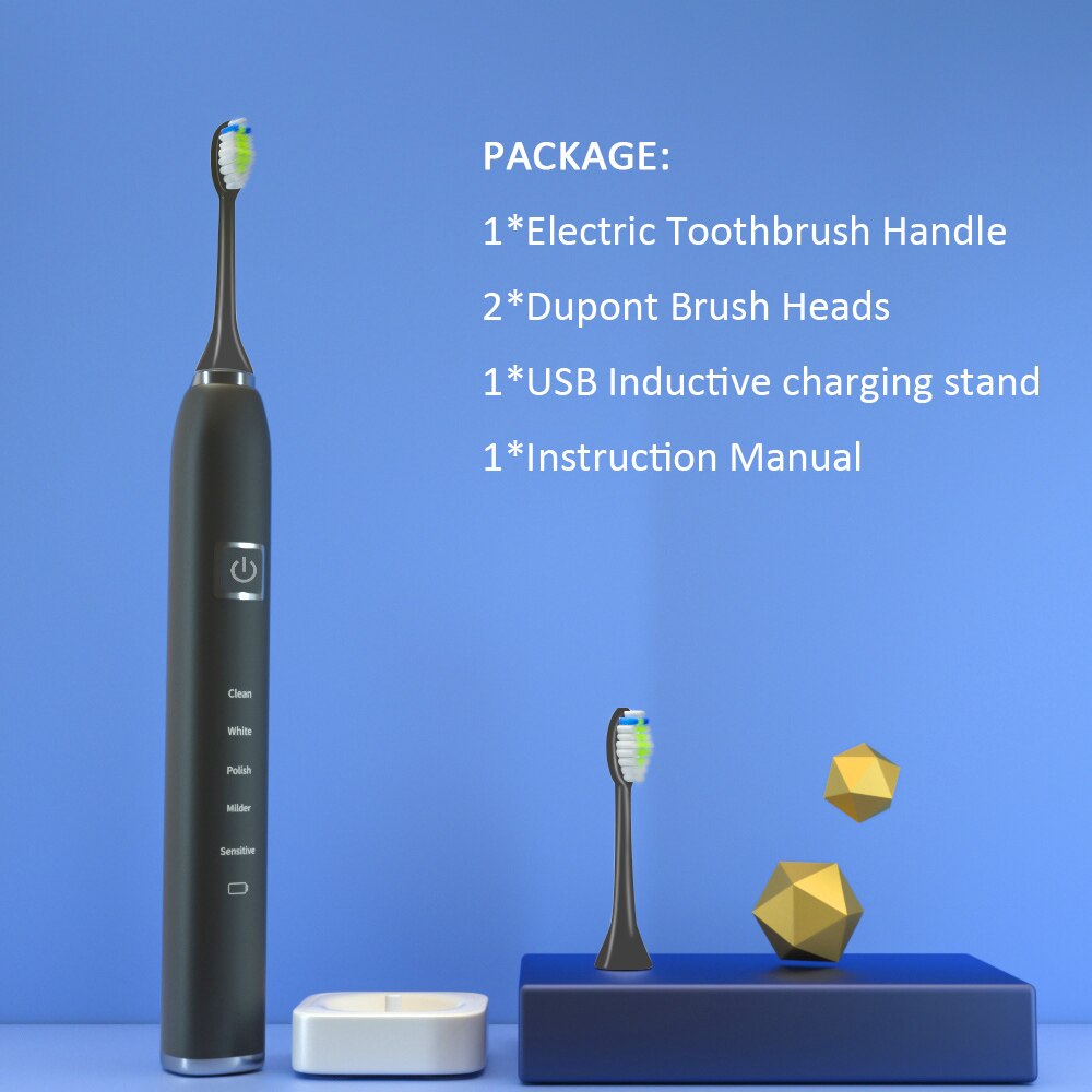 CEDU EA315 Sonic Electric Toothbrush 5 Teeth Whitening Modes Smart Toothbrush Oral Cleaning Personal Care Appliance for Adults: Black and 2 head
