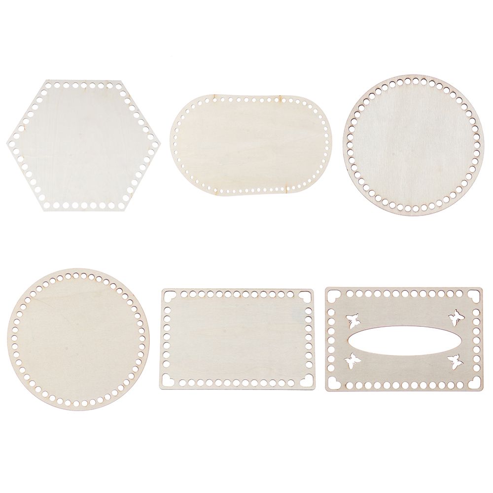 2Pcs/set Natural Wooden Basket Bottom Crochet Basket Bottom Embroidery Floss Organizer Hollow Crochet Basket Base DIY Craft