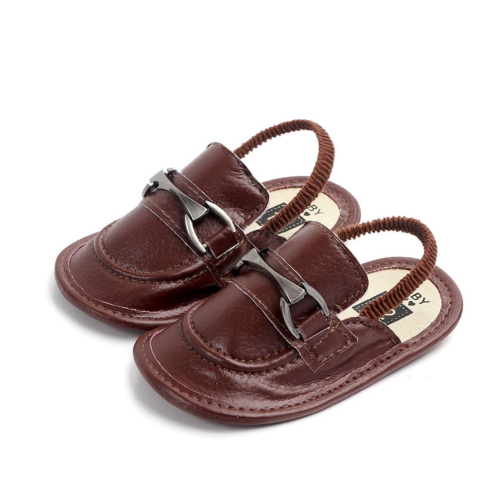 bambino infante elastico gruppo musicale scarpe ragazzo sandali PU fibbia cinghia cotone morbido anti-scontrino suola casuale bambino piccolo culla scarpe sandali: marrone / 13-18 mesi